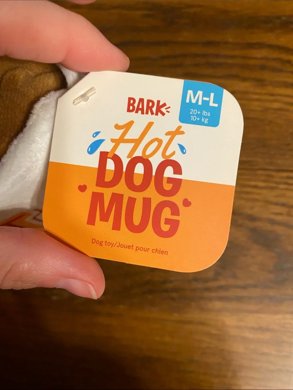 Bark BarkBox Hot Dog Mug Squeaky Plush Dog Toy Size M/L New With Tags